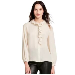 NILI LOTAN x TARGET Long Sleeve Ruffle Blouse Cream Chiffon Size Large Old Money